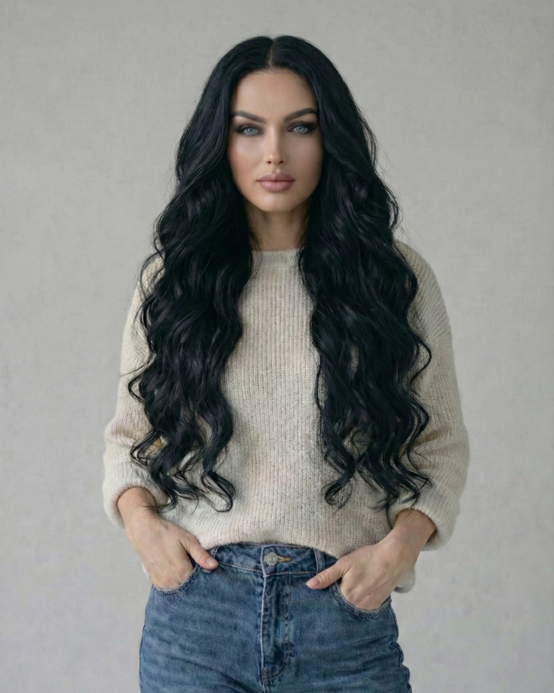 K-Tip 20" 25g Pro Blend Hair Extensions - #1B Midnight (aka Off Black)