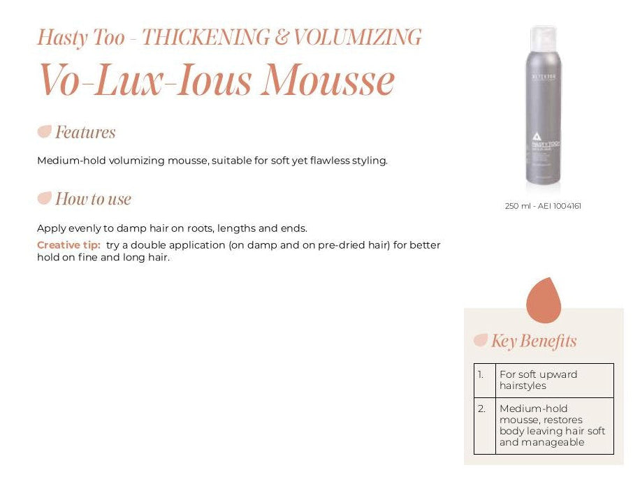 Alter Ego Italy Create & Texturize — Thickening & Volumising - Vo-Lux-Ious Mousse - 250 ml / 8.45 oz