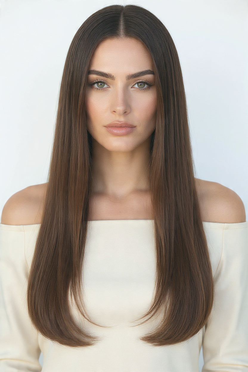 Machine-Tied Weft 22" 160g Pro Blend Hair Extensions - #1B/2/6 Dark Chocolate Caramel (aka Piano Key Chocolate Drip)