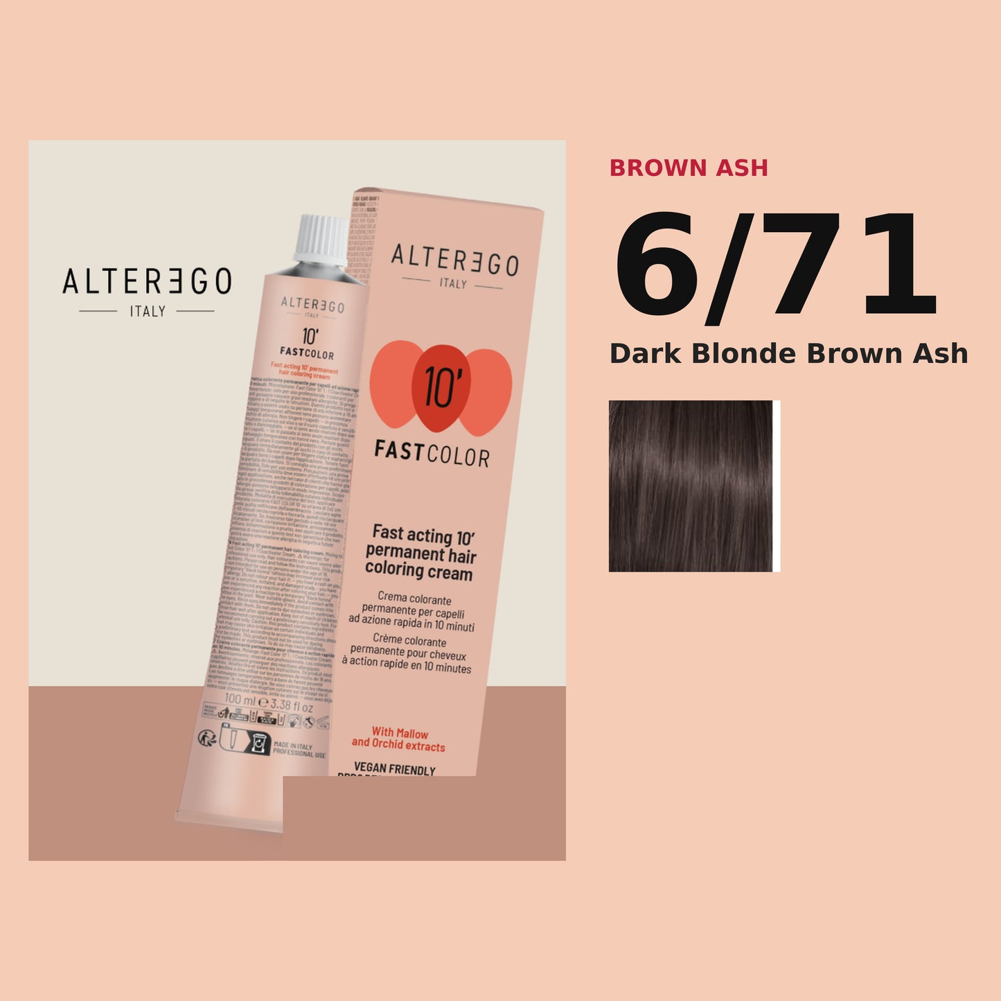 Alter Ego Italy FAST Color 10' 6/71 Dark Blonde Brown Ash hair color