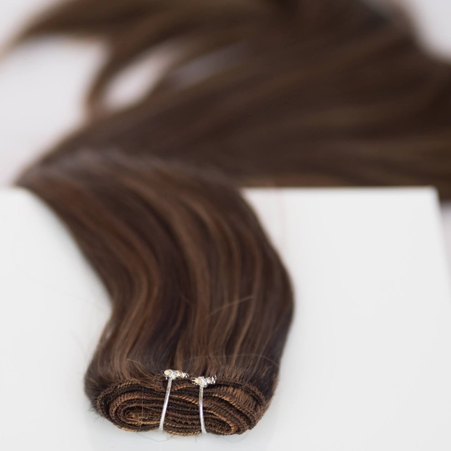 Machine-Tied Weft 24" 170g Pro Blend Hair Extensions - #1B/2/6 Dark Chocolate Caramel (aka Piano Key Chocolate Drip)
