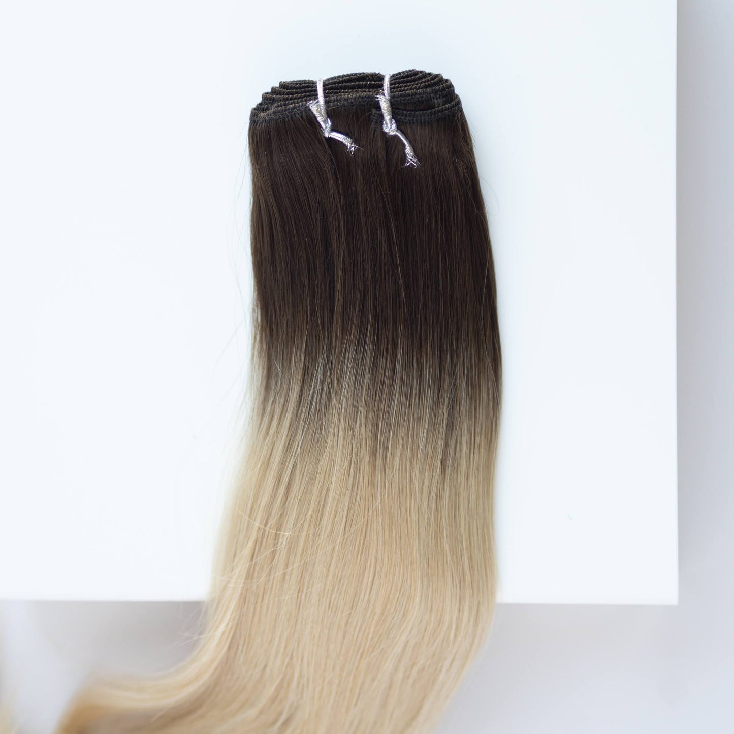 Machine-Tied Weft 16" 120g Pro Blend Hair Extensions - #2/18 Café Noir Balayage (aka Balayage Dark Brown/Dirty Blonde)