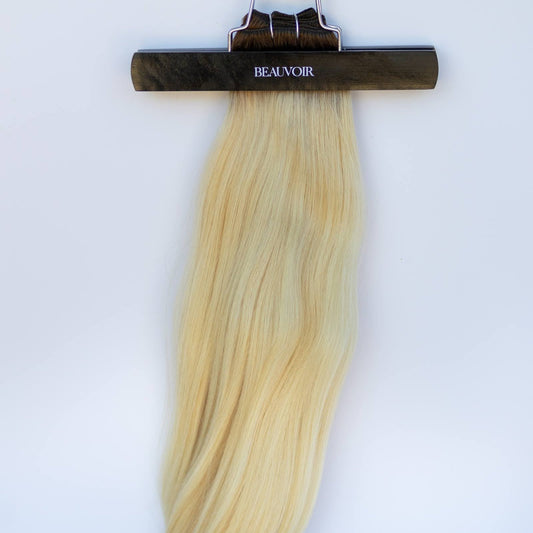 Machine-Tied Weft 16" 120g Pro Blend Hair Extensions - #T3/60 Cocoa Rooted Blonde (aka Rooted Walnut Brown/Ash Blonde)