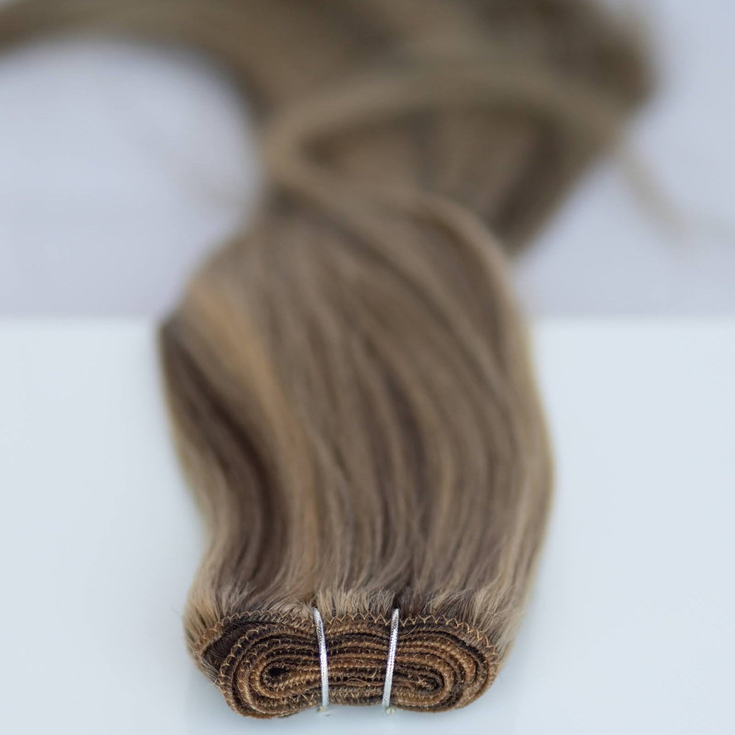 Machine-Tied Weft 16" 120g Professional Hair Extensions - #4/27 Chocolate Brulé (aka Highlight Chocolate Brown)