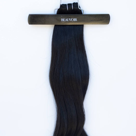 Machine-Tied Weft 28" 180g Pro Blend Hair Extensions - #1B Midnight (aka Off Black)